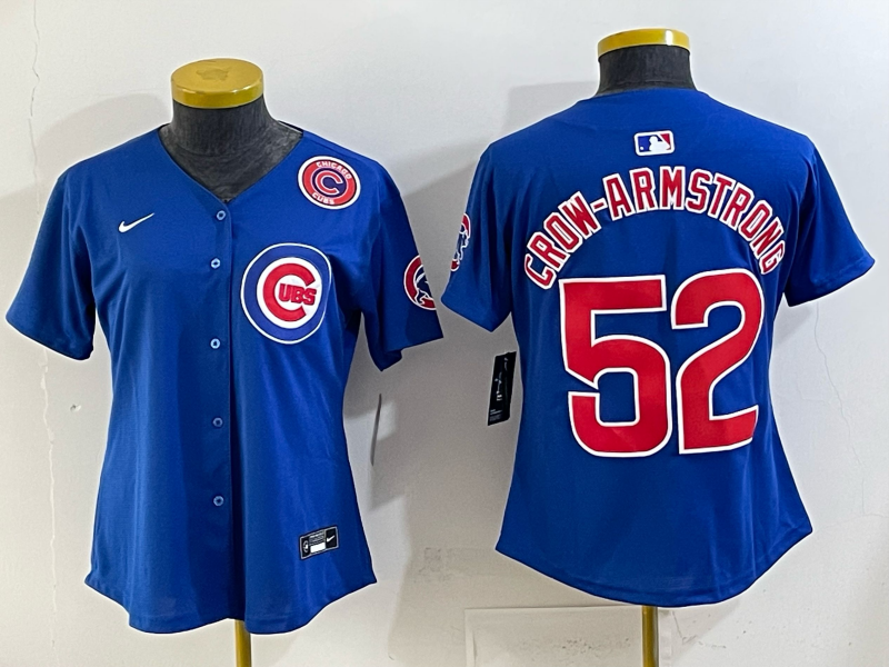 Women Chicago Cubs 52 Crow Armstrong Blue Nike MLB 2025 Jersey 005